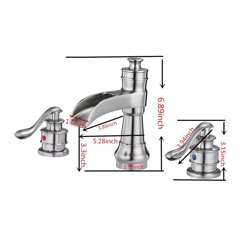 Nickel Waterfall 2 Handle Widespread Bathroom Faucet