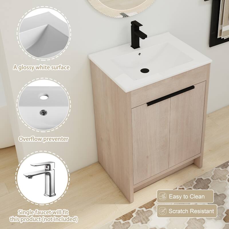 ARTCHIRLY 24/30/36 Inch Bathroom Vanity with Sink, Freestanding Bathroom Vanity with 2 Soft Close Doors and Adjustable Shelf