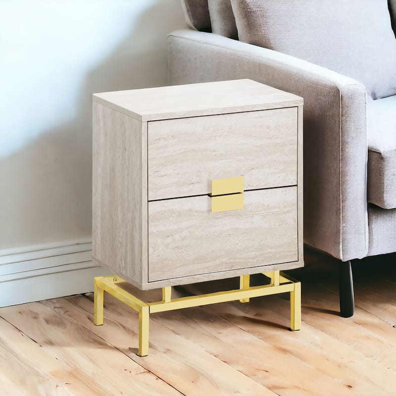 Contemporary 2-Drawer End Table Metal Base Wood Top Nightstand for Bedroom or Living Room - 18.25”L x 12.75”W x 23.5”H