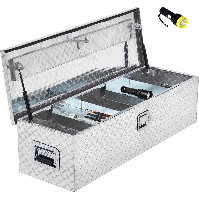 Aluminum Truck Bed Tool Box Heavy Duty with Sliding Shelf - 48'' - Silver
