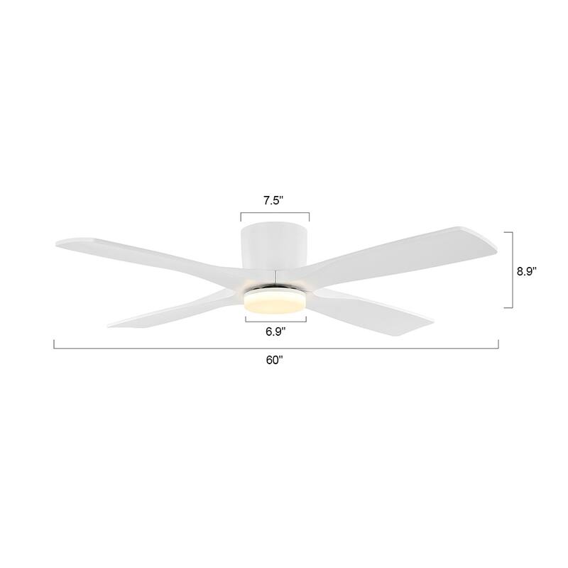 WINGBO 60" Flush Mount DC Ceiling Fan with Lights, 4 Reversible Blades, Hugger Low Profile Indoor Ceiling Fan