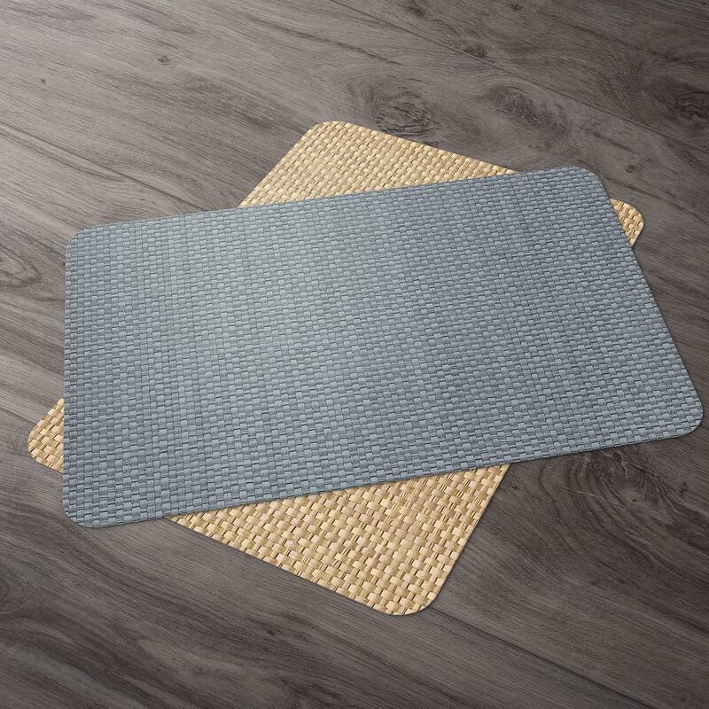 CounterArt Grey and Natural Basket Weave Design Reversible Easy Care Plastic Placemat Set of 4 Made in The USA
