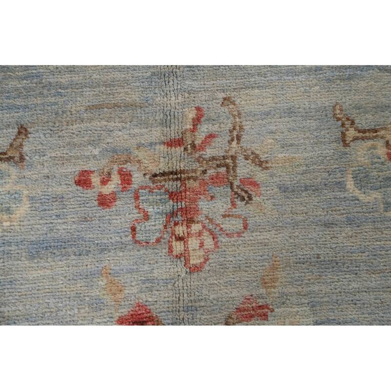 Hand Knotted Oriental 100% Wool Carpet Transitional Floral Navy Blue & Blues Oushak Area Rug - 6' 11'' X 4' 11''