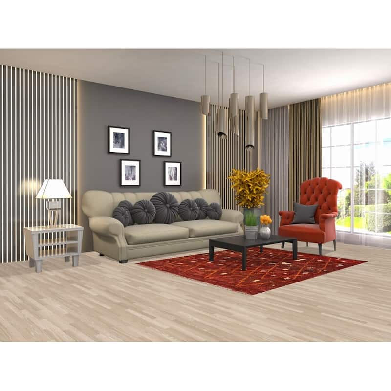 Hand Knotted Oriental 100% Wool Carpet Modern Geometric Red Moroccan Area Rug - 6' 4'' X 5' 0''