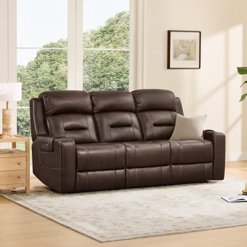 Spruce & Spring Genuine Leather Power Reclining Sofa with Wireless Charging