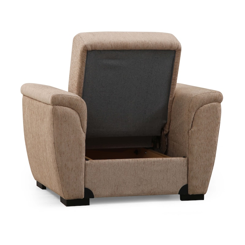 Brooksville Beige Fabric Upholstered Convertible Arm Chair with Storage
