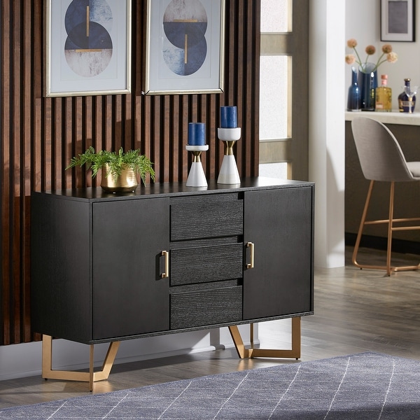 mewmewcat Wooden Sideboard with Doors Drawers and Storage Compartments Room Decor MDF and Pinewood 100 x 30 x 50 cm Grey