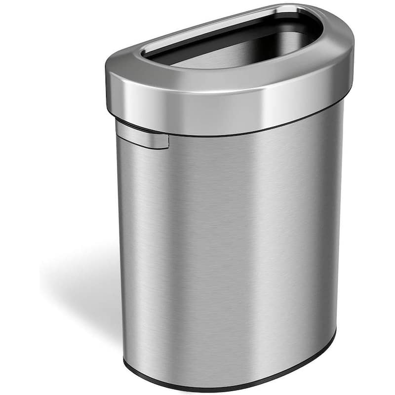 iTouchless 18 Gal Semi-Round Stainless Steel Open Top Trash Can