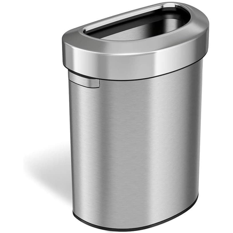 iTouchless 18 Gal Semi-Round Stainless Steel Open Top Trash Can