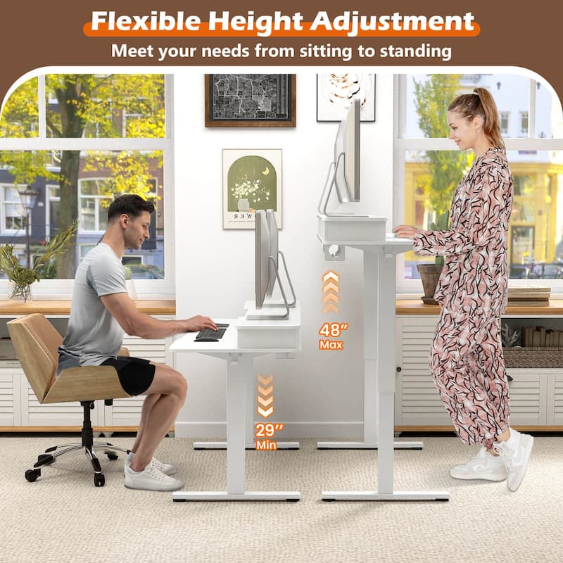 Costway 55"x 24" Electric Standing Desk with 2 Drawers Monitor Stand - See Details