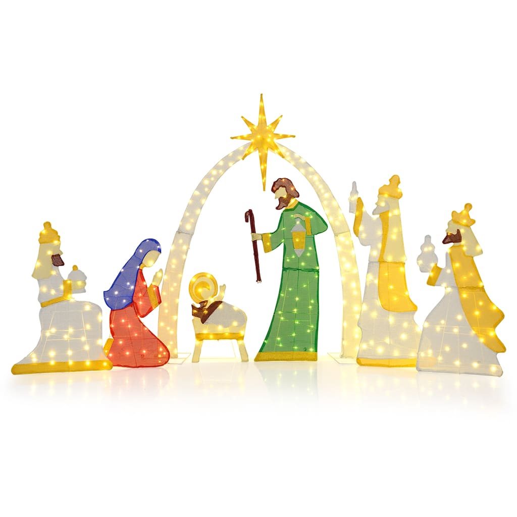 Gymax 7 Pcs Outdoor 5Ft Pre-Lit Holy Family & Three Wise Men w/310 - Multi-Color