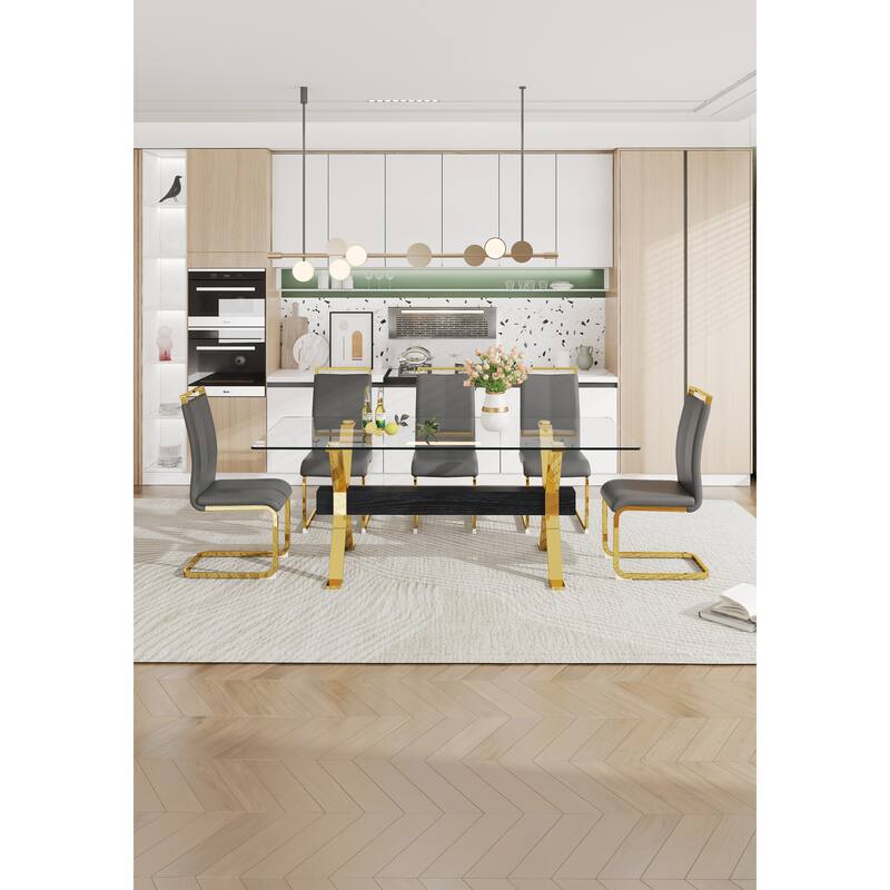 Roomfitters Large Glass Dining Table with Gold Plated Legs and MDF Crossbars for Kitchen or Office Use, Transparent