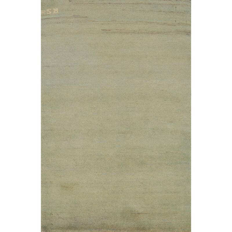 Green Modern Gabbeh Oriental Foyer Rug Hand-Knotted Wool Carpet - 2'7"x 4'1"