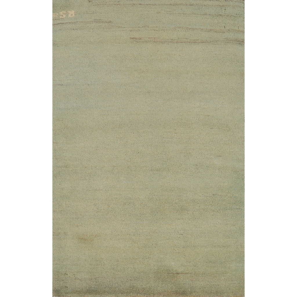 Green Modern Gabbeh Oriental Foyer Rug Hand-Knotted Wool Carpet - 2'7"x 4'1"