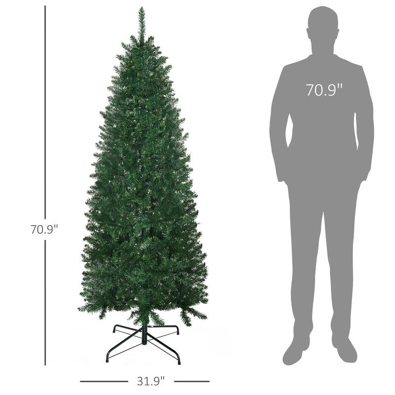 6FT Tall Unlit Slim Fir Artificial Christmas Tree with 583 Tips