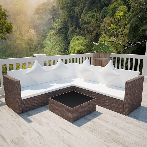vidaXL 4 Piece Garden Lounge Set with Cushions Poly Rattan