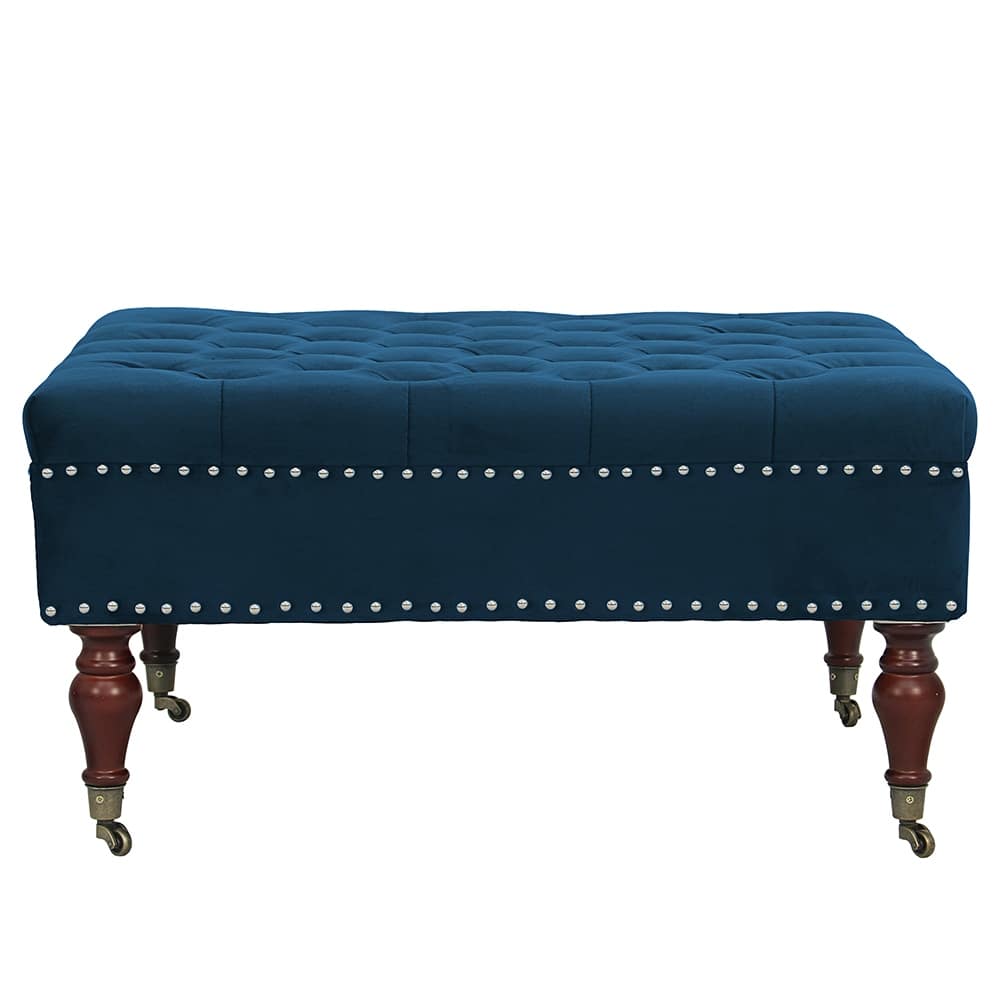 Maypex Square Velvet Upholstered Cocktail Ottoman with Caster Wheels