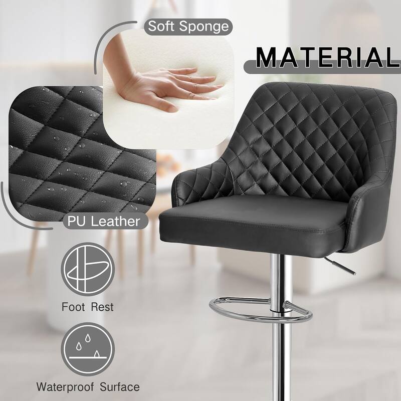 Javlergo 4-Pack Adjustable Bar Stools 24.4" to 32.7" Height Range with Footrest & Diamond Quilted Half-Back Counter Stools Set