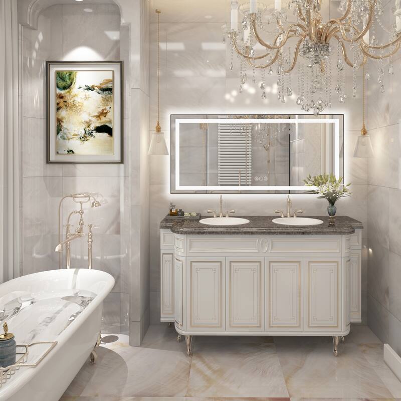 QuivaraView Aluminum front light and backlit LED lighted Framed Tempered Glass Bathroom Vanity Wall Mounted Mirror