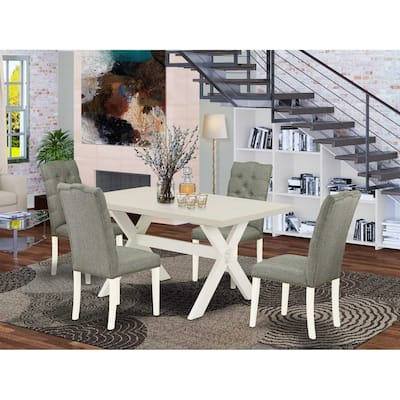 HomeStock 5-Piece Natural Oak Finish Solid Wood Top Dining Table with 4 Parson Chair with Lattice Back