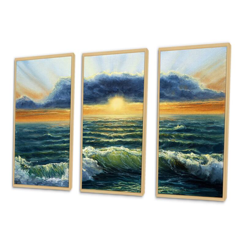 Designart "Sunset Over The Blue Ocean I" Nautical & Coastal Framed Art