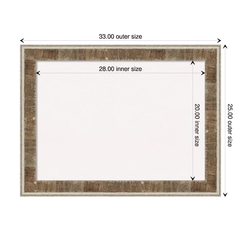 Farmhouse Brown Narrow Wood Framed White Corkboard Bulletin Board - Board Size 28x20