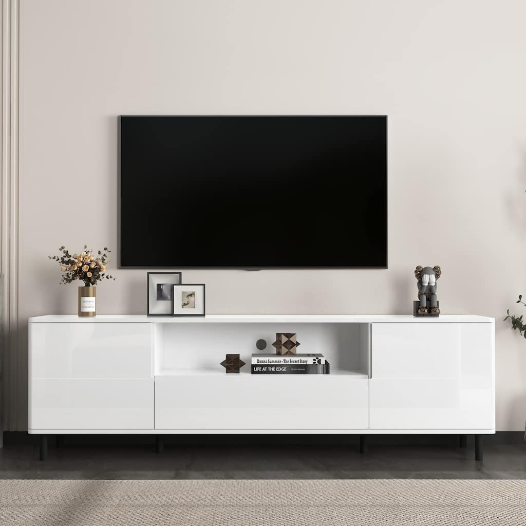 Modern Cream white TV Console with 4 Storage Spaces and 2 Shelf and for Living Room Bedroom and Study