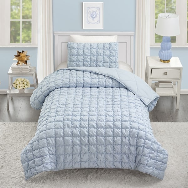 slide 2 of 6, Dreamy Clouds Puffy Marshmallow Quilt Set Blue - Twin - Twin XL