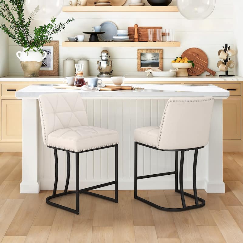 24.8" Bar Stools Set Of 2/3/4 , Modern Counter Stools with Back and Footrest, Counter Height Barstools For Kitchen Island - Off-white - Set of 2