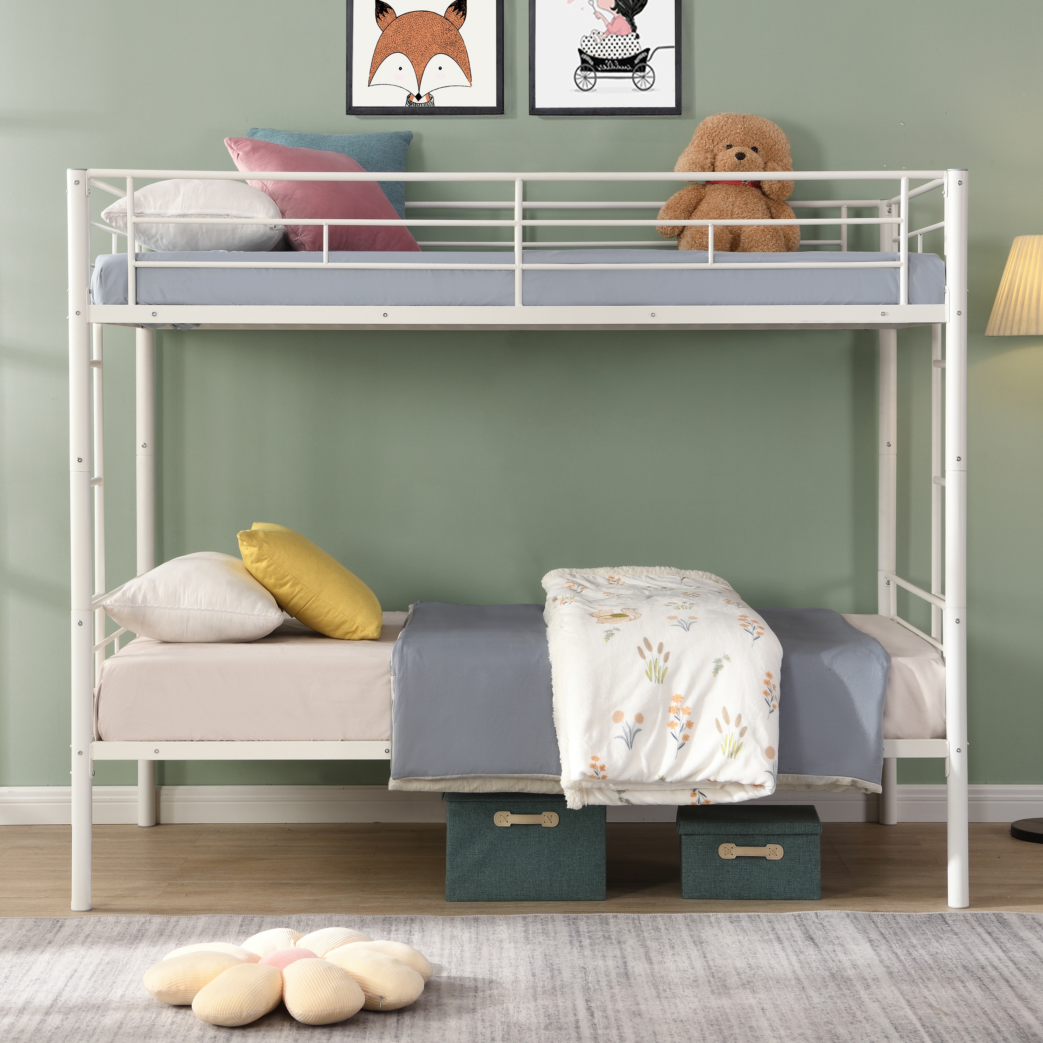 Twin over Twin Metal Bunk Bed with Staircase and Noise-Free Design