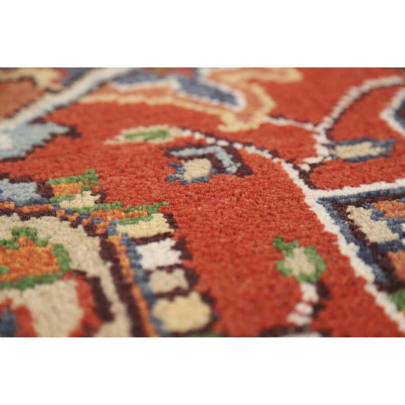 Hand Knotted Oriental 100% Wool Carpet Traditional Medallion Beige & Ivories Heriz (serapi) Area Rug - 11' 9'' X 8' 6''