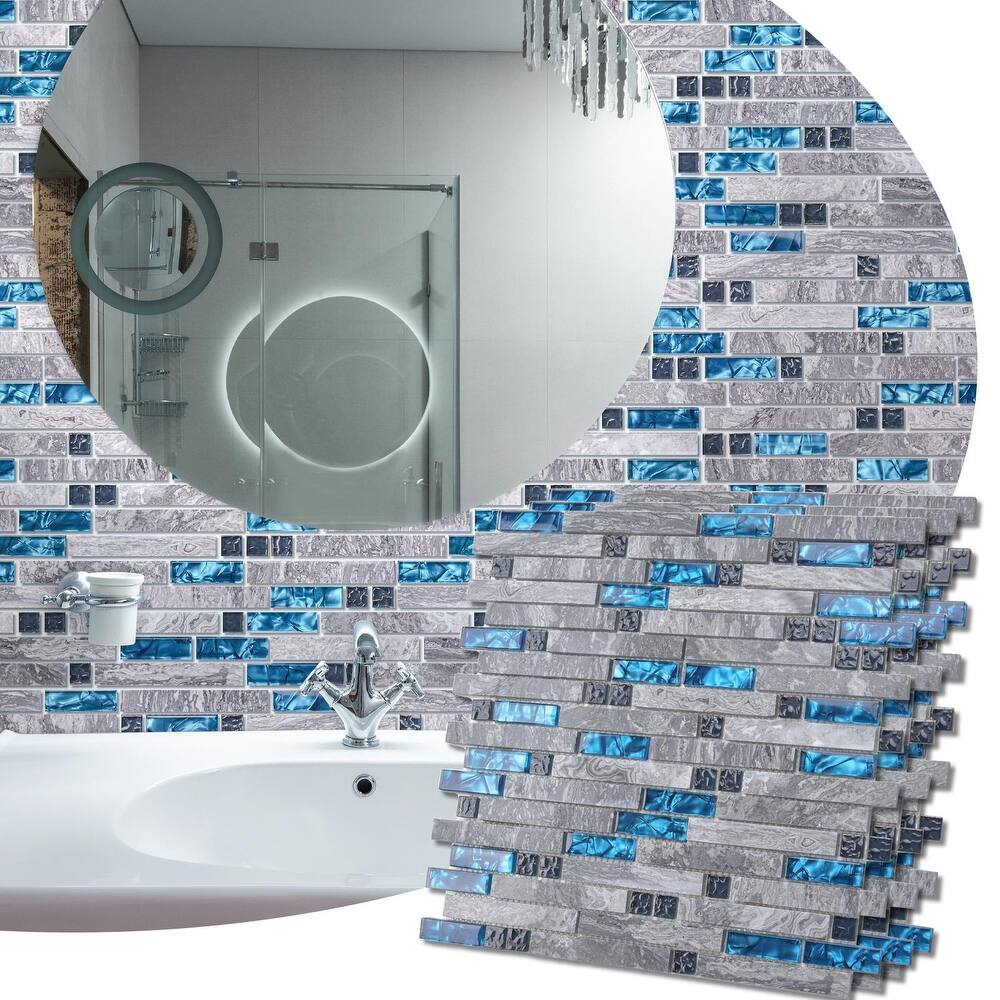 Blue/Gray Grout Decorative Glass Wall Tile for Kitchen Backsplash or Bathroom Backsplash (5 Pack) - 11.8" x 11.8"