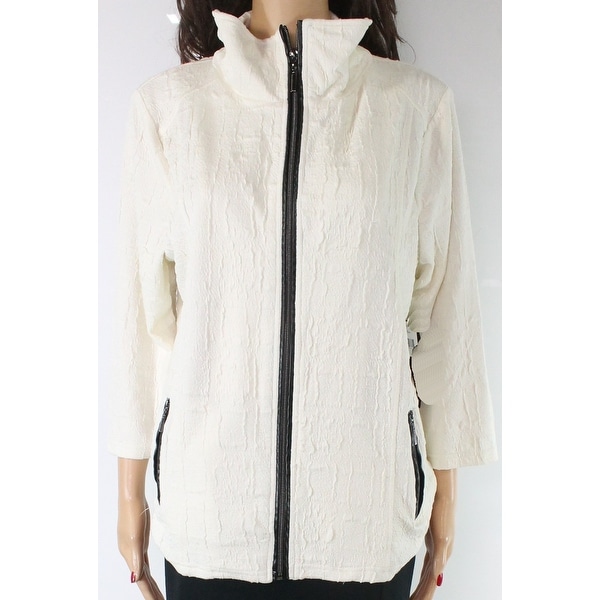 Sportelle Women's Jacket Cream Beige Size XL Textured Zip Front