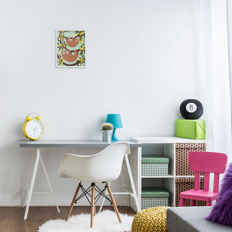 Stupell Hanging Sloths from Lemon Tree Framed Giclee Art Design By Irene Chan