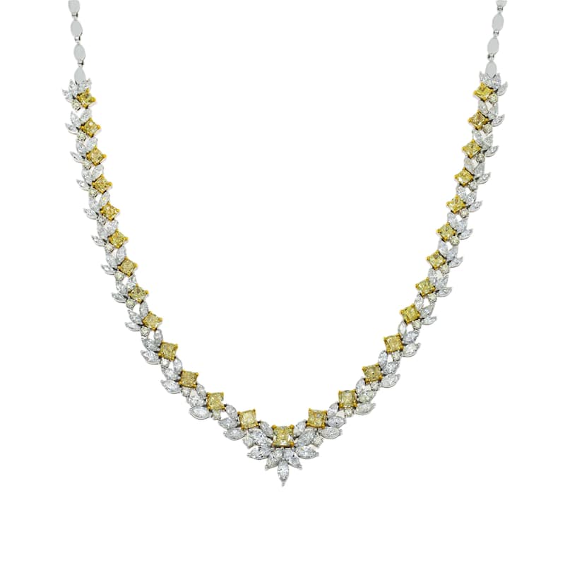 House Of Leon 18K White Gold Yellow Diamond Necklace 21.88ct
