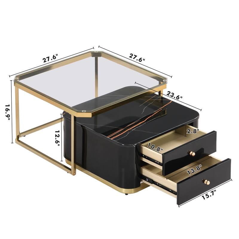 Modern 2 Pieces Square Nesting Coffee Table with Drawers