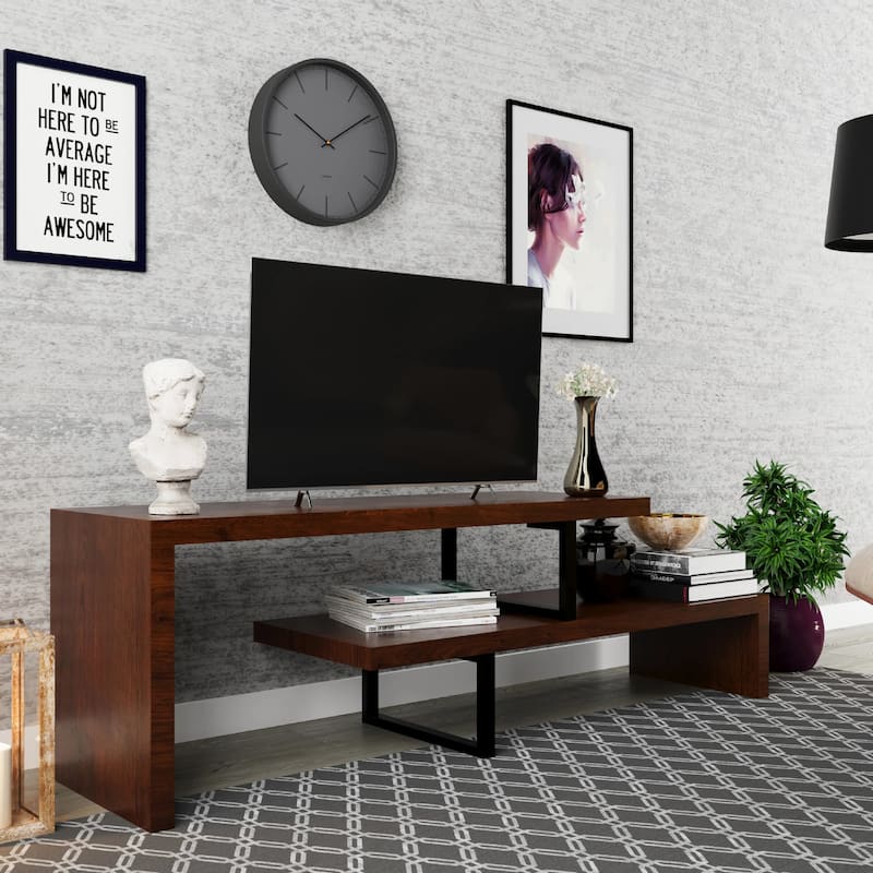 Orford Minimalist Modern MDF Wooden Shelves TV Console Entertainment Stand with Iron Legs Low Maintenance
