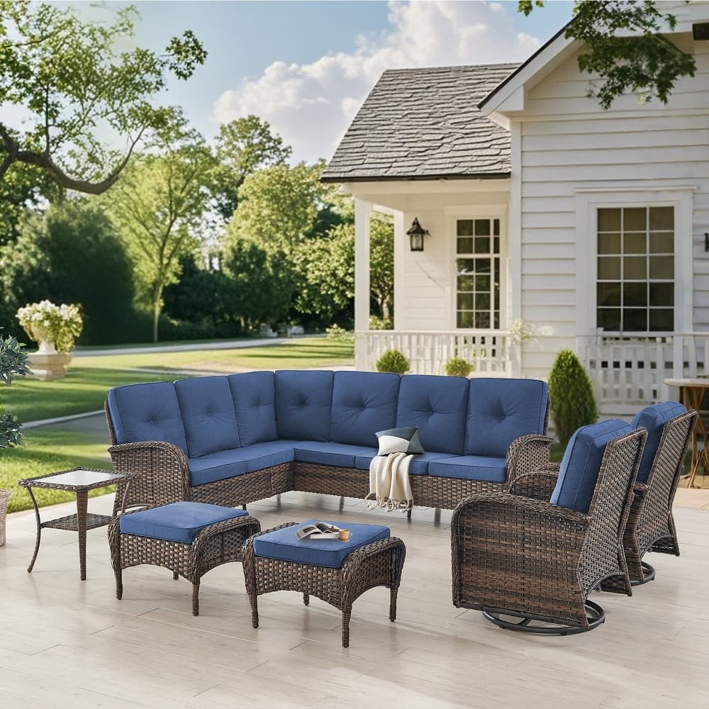 Gymojoy L-Shaped Outdoor Sectional Sofa Set with Swivel Chairs, Perfect for Patios