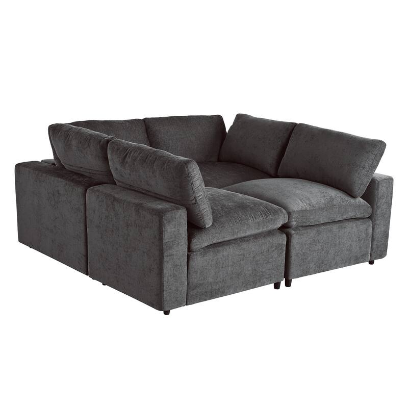 133.9" Polyester Modular Sectional Sofa U-Shaped 4-Seat with Wireless Charging, Bluetooth Speakers and USB Ports