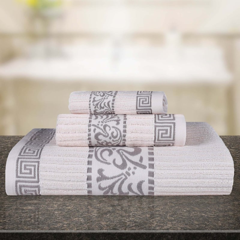 Superior Athens Cotton Floral Border Greek Key 3-Piece Towel Set