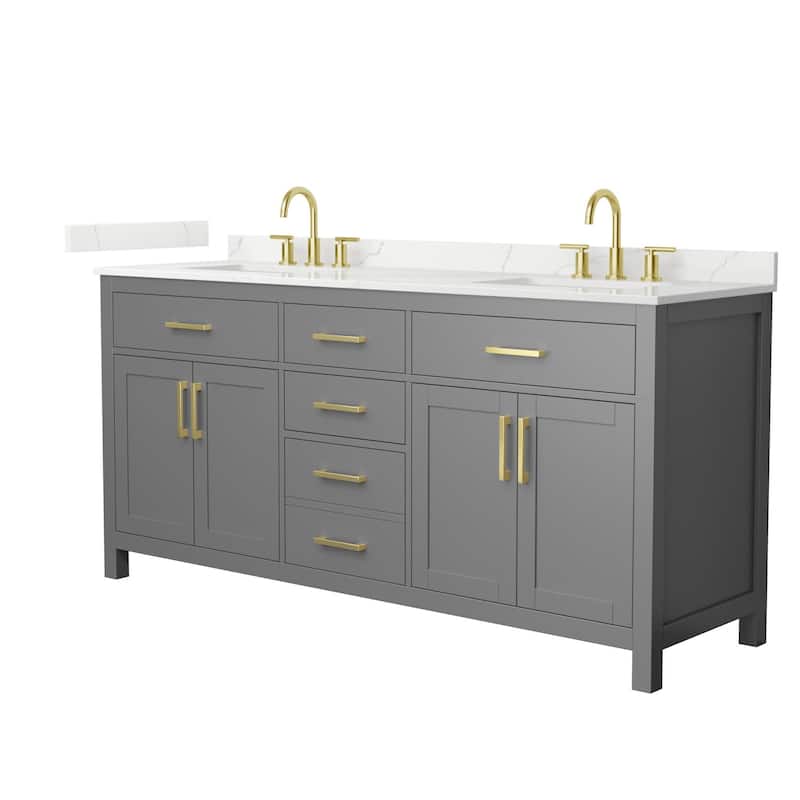Wyndham Collection WCG2424-72D-QTZ-US3MXX Beckett 72" Free Standing - Dark Gray / Giotto Quartz Top / Brushed Gold
