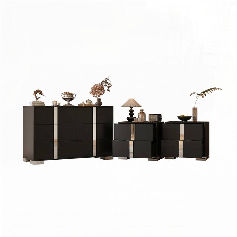 Elegant 6 Drawers Dresser and Two Nightstands