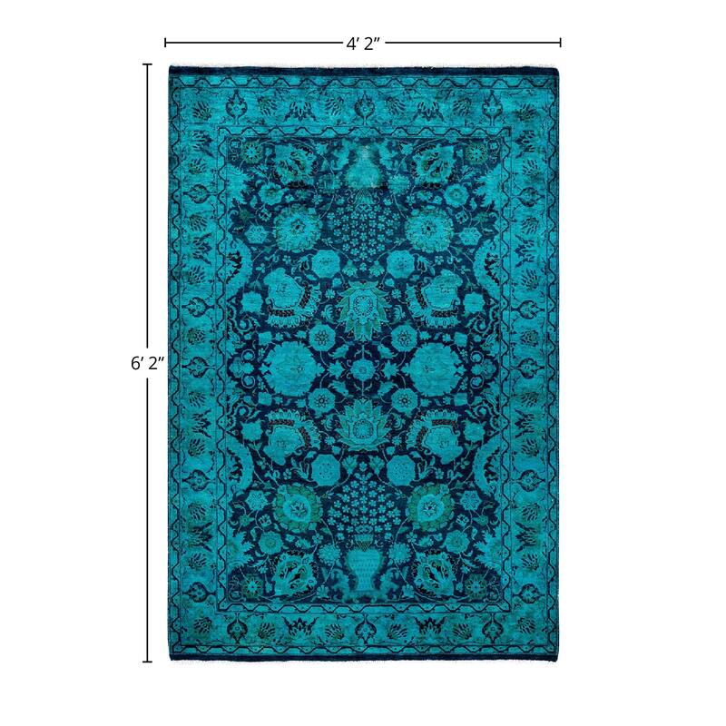 Overdyed, One-of-a-Kind Hand-Knotted Area Rug - Blue - 4' 2" x 6' 2"