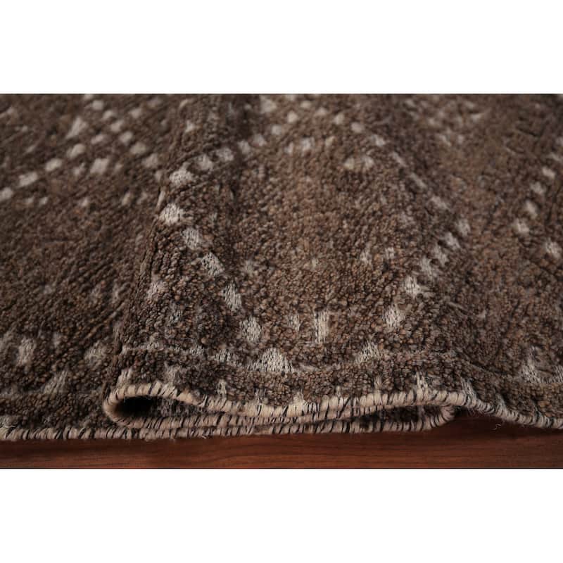 Brown Geometric Moroccan Oriental Area Rug Handmade Wool Carpet - 5'0" x 8'2"