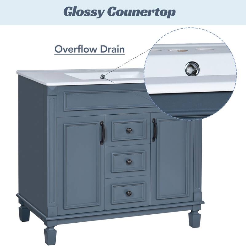 36'' Bathroom Wood Storage Vanity Cabinet with Ceramic Sink, Drawers