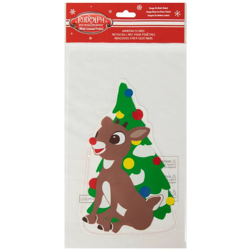 8" Rudolph and Christmas Tree Double Sided Gel Window Cling Decoration