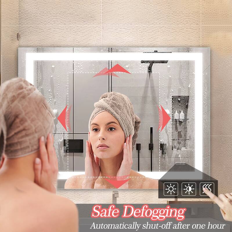 Extra Large LED Lighted Bathroom Mirror Wall Anti-Fog Dimming Led Vanity 48x 36 Inch