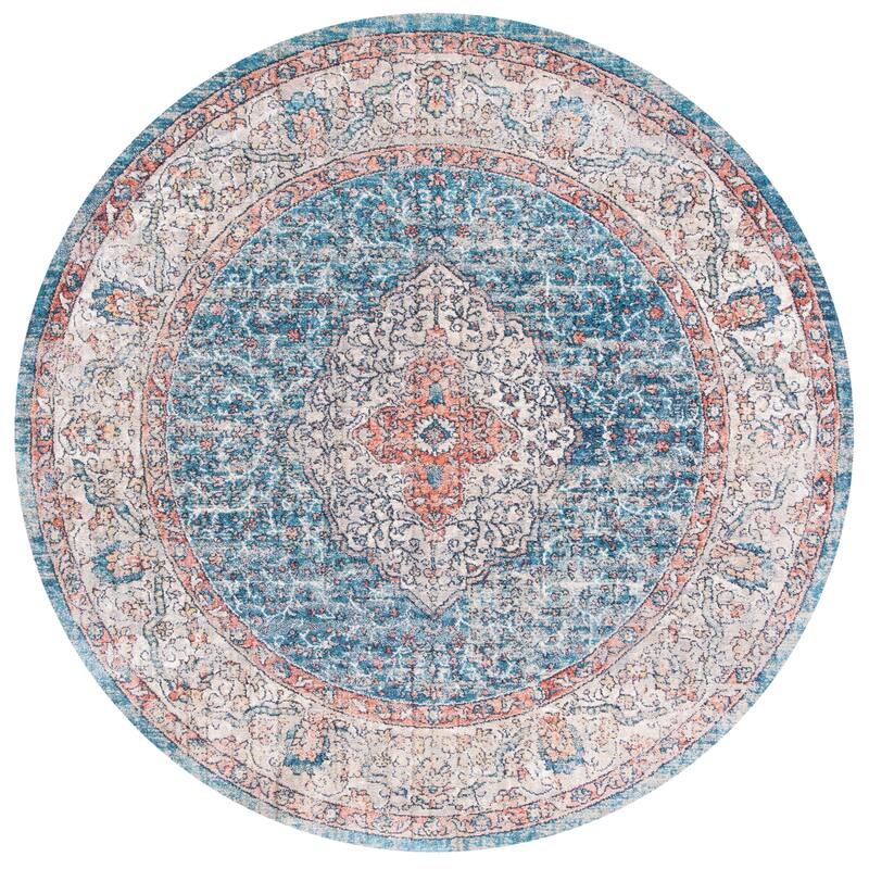 SAFAVIEH Madison Rajka Shabby Chic Distressed Rug - 6'7" Round - Beige/Blue