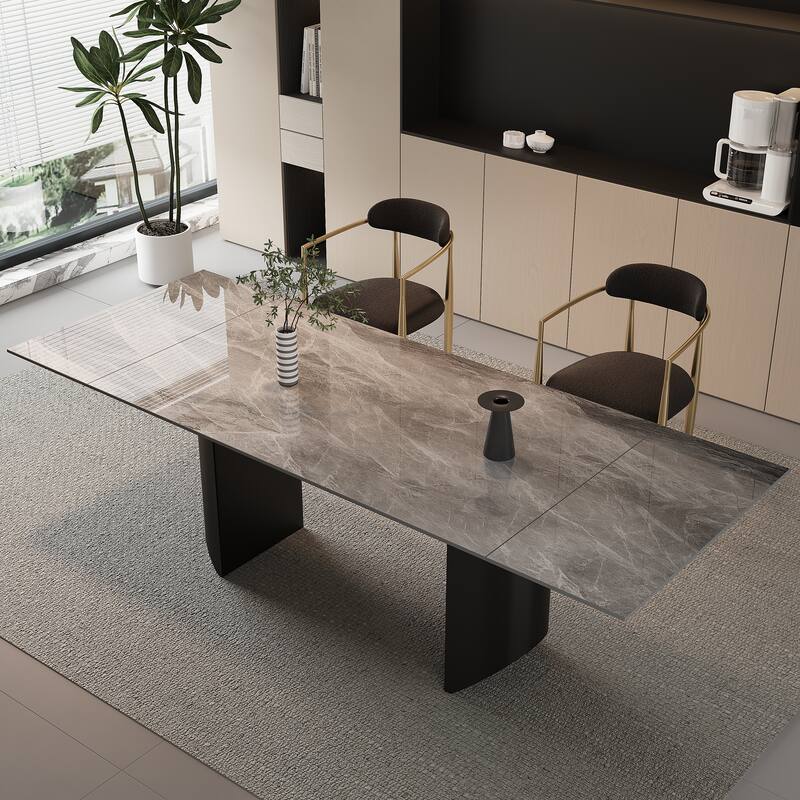 94.48" Extendable Rectangular Sintered Stone Dining Table For 6-10 Person