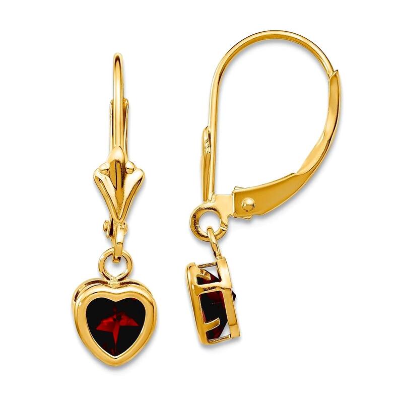 Curata 14k Yellow Gold 5mm Bezel Heart-shaped Gemstone Leverback Earrings - 23x6mm - Garnet